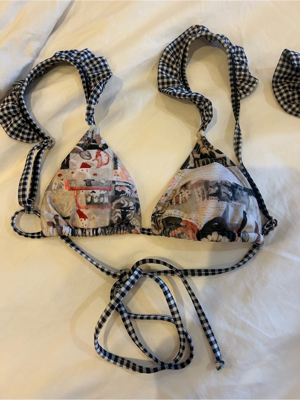 Strawberry Milk Mob Black & White Gingham Triangle Bikini Top